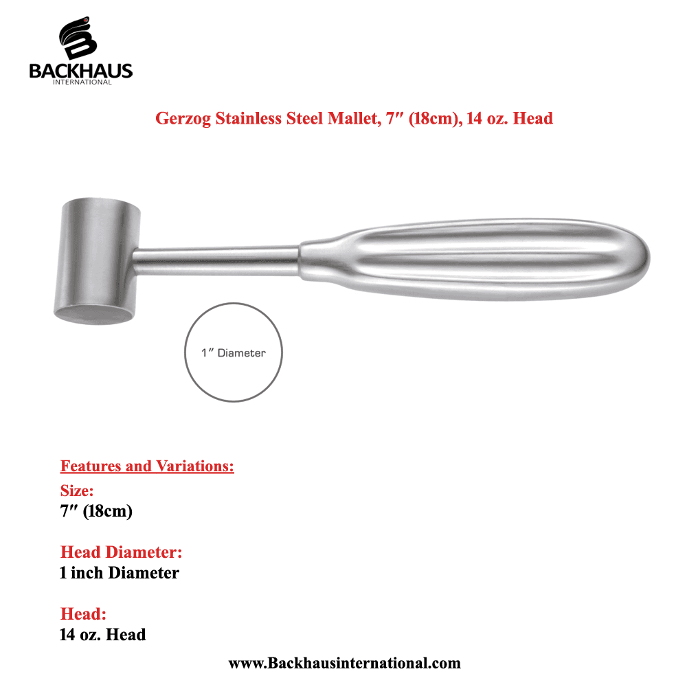 Gerzog Stainless Steel Mallet, (18cm), 14 oz. Head