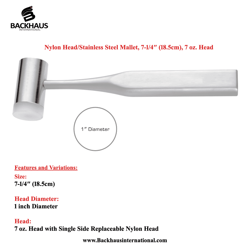 Nylon Head-Stainless Steel Mallet, (18.5cm), 7 oz Head