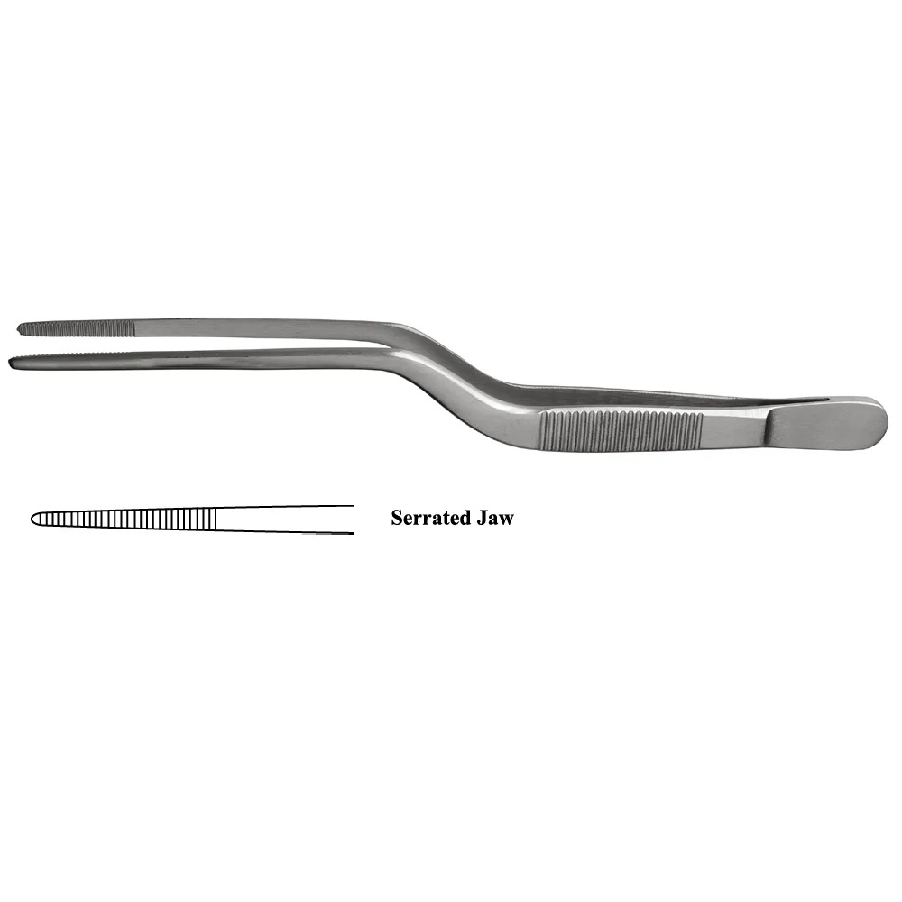 Lucae Bayonet Dressing Forceps Serrated Jaw, (14cm)