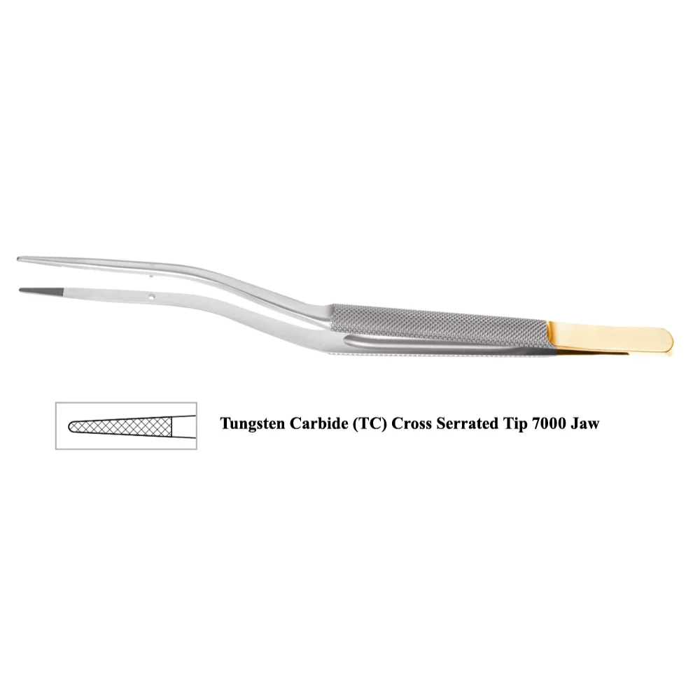 Tebbetts Bayonet Forceps (Round Handle) 18cm, Cross Serrated TC Tip 7000 Jaw
